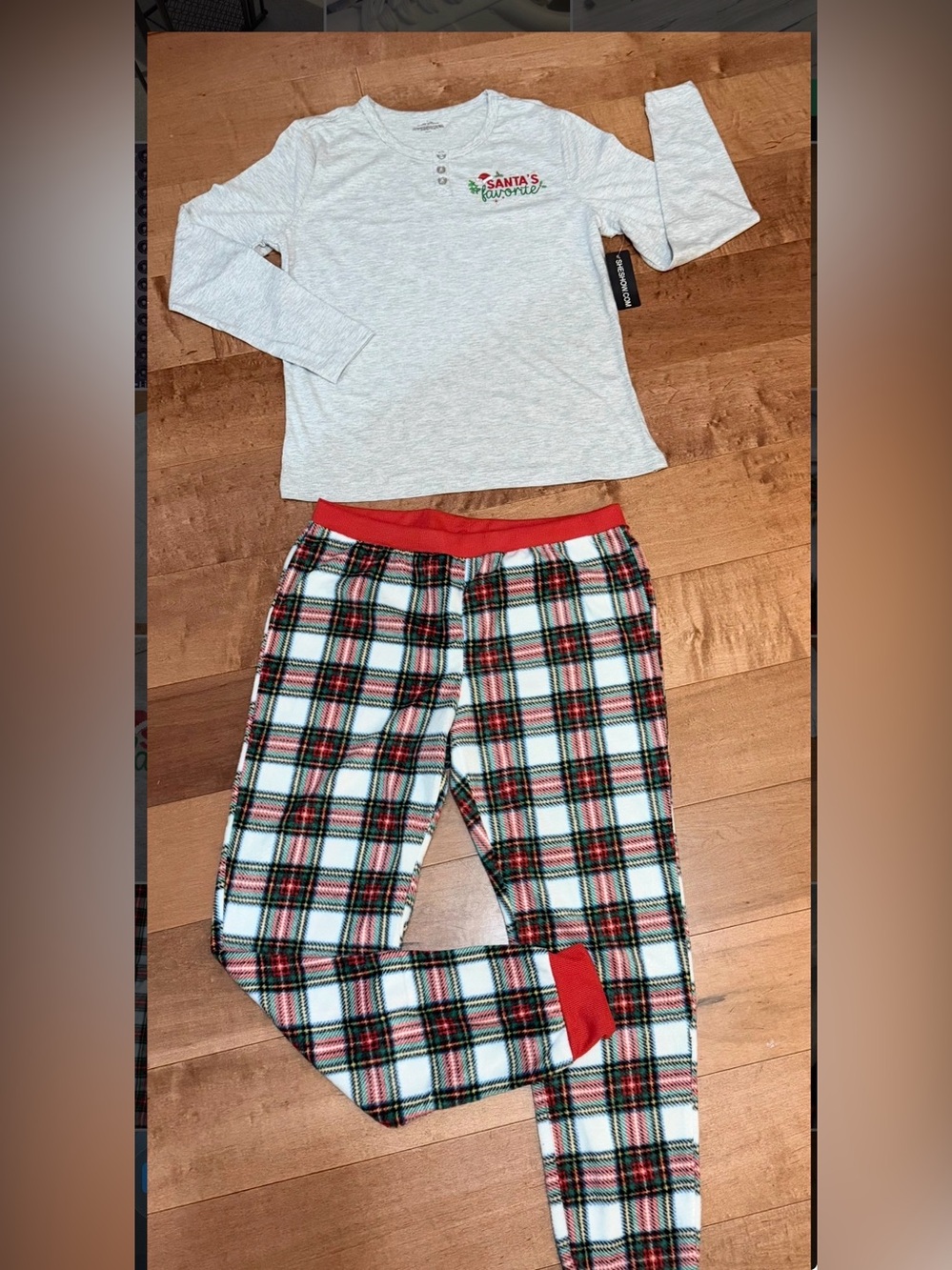 Women’s Plaid Fleece Pajama Pants with Red Waistband - Brand: